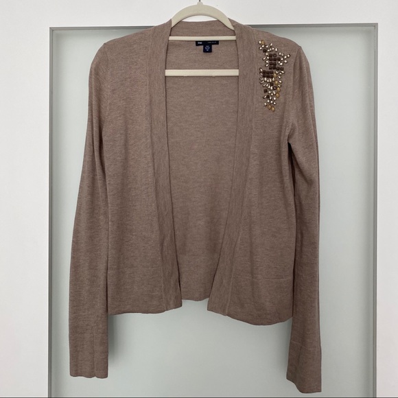 GAP tan silk blend crystal embellished cardigan sweater size XS - Picture 5 of 10
